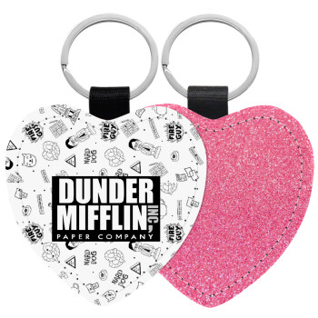 Dunder Mifflin, Inc Paper Company, Μπρελόκ PU δερμάτινο glitter καρδιά ΡΟΖ