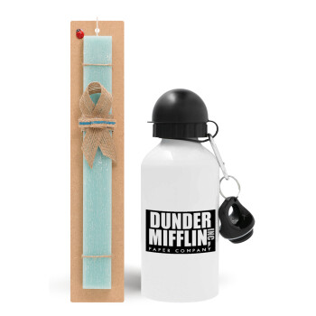 Dunder Mifflin, Inc Paper Company, Easter Set, metallic aluminum water bottle (500ml) & scented flat candle (30cm) (TURQUOISE)