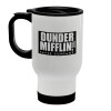 Dunder Mifflin, Inc Paper Company, Κούπα ταξιδιού ανοξείδωτη με καπάκι, διπλού τοιχώματος (θερμό) λευκή 450ml