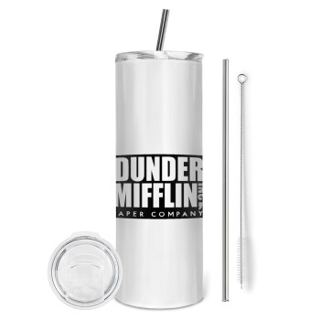 Dunder Mifflin, Inc Paper Company, Eco friendly stainless steel tumbler 600ml, with metal straw & cleaning brush
