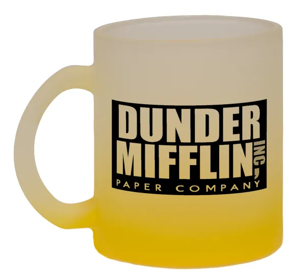 Dunder Mifflin — Κούπα γυάλινη δίχρωμη με βάση το κίτρινο ματ, 330ml