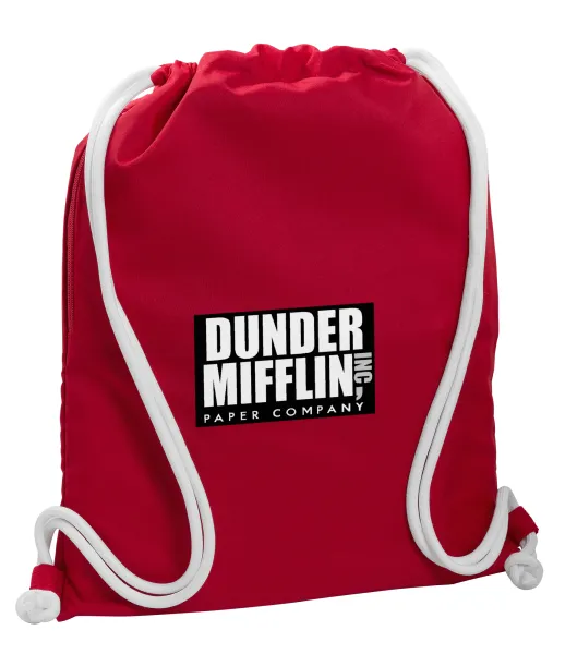 Dunder Mifflin — Τσάντα πλάτης πουγκί GYMBAG Κόκκινη, με τσέπη (40x48cm) & χονδρά κορδόνια