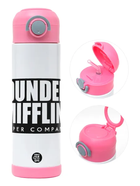 Dunder Mifflin — Children's hot water bottle, stainless steel, with safety straw, PINK (500ml)