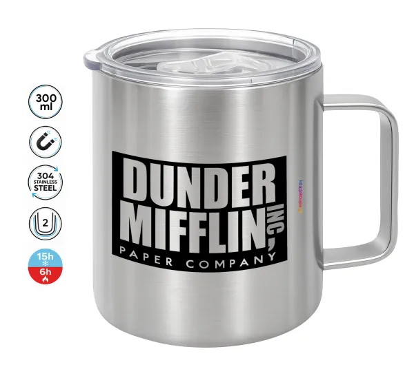 Dunder Mifflin — Double-walled stainless steel mug 300ml with temperature-retaining lid