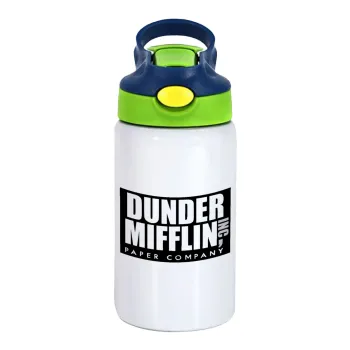 Dunder Mifflin, Inc Paper Company, Children's hot water bottle, stainless steel, with safety straw, green, blue (350ml)
