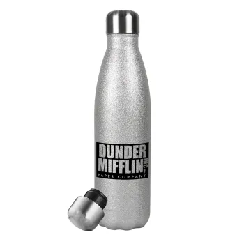 Dunder Mifflin, Inc Paper Company, Μεταλλικό παγούρι θερμός Glitter Aσημένιο (Stainless steel), διπλού τοιχώματος, 500ml