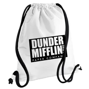 Dunder Mifflin, Inc Paper Company, Backpack pouch GYMBAG white, with pocket (40x48cm) & thick cords