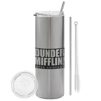 Dunder Mifflin, Inc Paper Company, Tumbler stainless steel Silver 600ml, with metal straw & cleaning brush