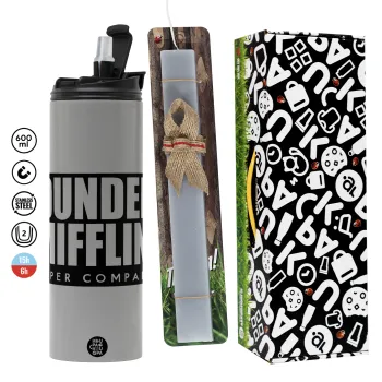 Dunder Mifflin, Inc Paper Company, Πασχαλινή Λαμπάδα με Travel Tumbler θερμό (600ml, BPA free) & κερί αρωματικό πλακέ (30cm) (ΓΚΡΙ)