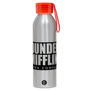 Dunder Mifflin, Inc Paper Company, Αλουμινένιο Αθλητικό Μπουκάλι 650ml – Ασημί με Κόκκινο Καπάκι και Λουράκι Σιλικόνης