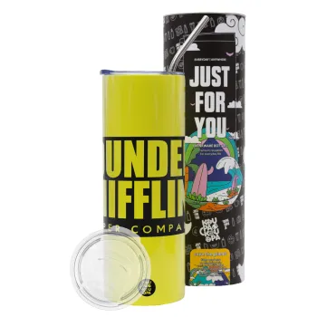 Dunder Mifflin, Inc Paper Company, Neon Yellow Travel Tumbler θερμό, μεταλλικό καλαμάκι(Ανωξείδωτο 304 Food grade, BPA free, 600ml)