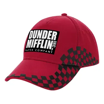 Dunder Mifflin, Inc Paper Company, Καπέλο Ενηλίκων Ultimate ΚΟΚΚΙΝΟ/ΜΑΥΡΟ RACING με Σκρατς, (100% ΒΑΜΒΑΚΕΡΟ DRILL, ΕΝΗΛΙΚΩΝ, UNISEX, ONE SIZE)