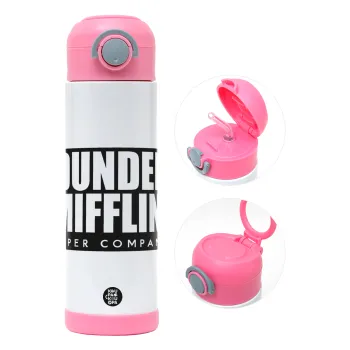Dunder Mifflin, Inc Paper Company, Children's hot water bottle, stainless steel, with safety straw, PINK (500ml)