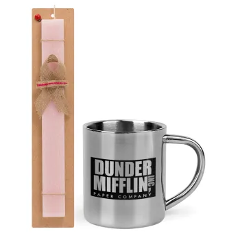 Dunder Mifflin, Inc Paper Company, Easter Set, metallic thermal cup (300ml) & aromatic flat Easter candle (30cm) (PINK)