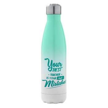 Your best teacher is your last mistake, Metal mug thermos Green/White (Stainless steel), double wall, 500ml