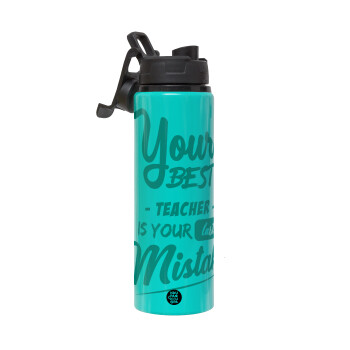 Your best teacher is your last mistake, Metallic water bottle with safety lid, 850ml aluminum