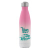 Metal mug thermos Pink/White (Stainless steel), double wall, 500ml