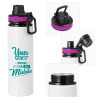 Metallic water bottle with safety lid, 850ml aluminum