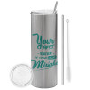 Tumbler stainless steel Silver 600ml, with metal straw & cleaning brush