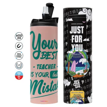 Your best teacher is your last mistake, Tumbler stainless steel PINK 600ml