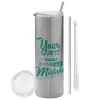 Tumbler stainless steel Silver 600ml, with metal straw & cleaning brush