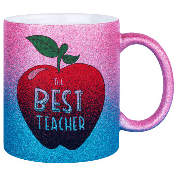 Best teacher, Κούπα Χρυσή/Μπλε Glitter, κεραμική, 330ml