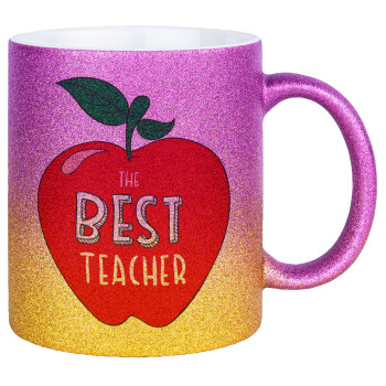 Best teacher, Κούπα Χρυσή/Ροζ Glitter, κεραμική, 330ml