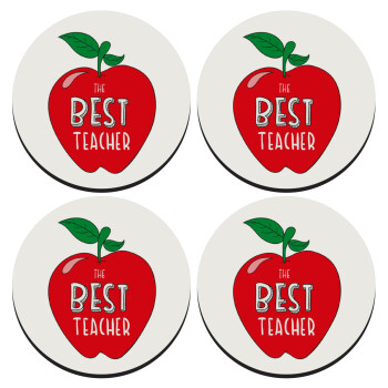 Best teacher, SET of 4 round wooden coasters (9cm)