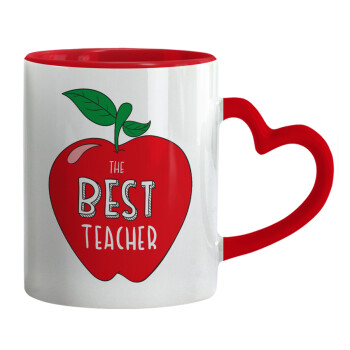 Best teacher, Κούπα καρδιά χερούλι κόκκινη, κεραμική, 330ml