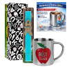 Easter Set, metallic thermal cup (300ml) & aromatic flat Easter candle (30cm) (TURQUOISE)