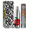Easter Set, metallic stainless thermos flask (500ml) & scented flat Easter candle (30cm) (GRAY)