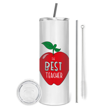 Best teacher, Eco friendly stainless steel tumbler 600ml, with metal straw & cleaning brush