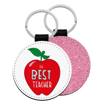 Best teacher, Μπρελόκ Δερματίνη, στρογγυλό ΡΟΖ (5cm)