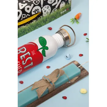 Best teacher, Πασχαλινή Λαμπάδα με παγούρι μεταλλικό (620ml, stainless steel) & κερί αρωματικό πλακέ (30cm) (ΤΙΡΚΟΥΑΖ)