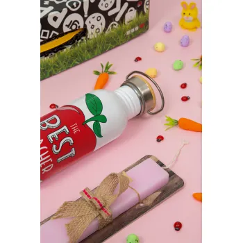 Best teacher, Πασχαλινή Λαμπάδα με παγούρι μεταλλικό (620ml, stainless steel) & κερί αρωματικό πλακέ (30cm) (ΡΟΖ)