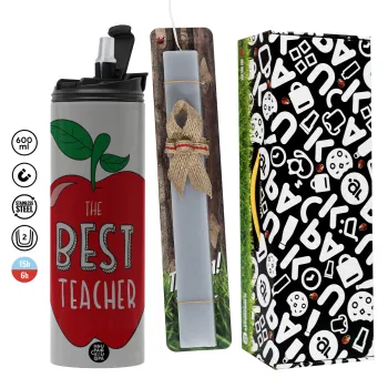 Best teacher, Πασχαλινή Λαμπάδα με Travel Tumbler θερμό (600ml, BPA free) & κερί αρωματικό πλακέ (30cm) (ΓΚΡΙ)