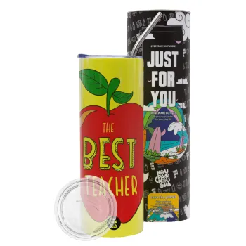 Best teacher, Neon Yellow Travel Tumbler θερμό, μεταλλικό καλαμάκι(Ανωξείδωτο 304 Food grade, BPA free, 600ml)