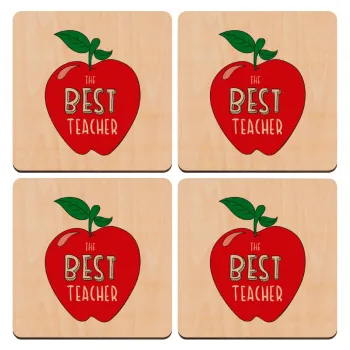 Best teacher, ΣΕΤ x4 Σουβέρ ξύλινα τετράγωνα plywood (9cm)