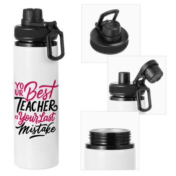 Typography quotes your best teacher is your last mistake, Metal water bottle with safety cap, aluminum 850ml