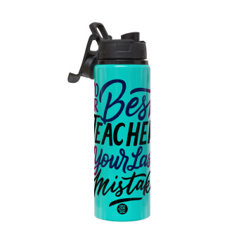 Typography quotes your best teacher is your last mistake, Metallic water bottle with safety lid, 850ml aluminum