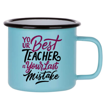 Typography quotes your best teacher is your last mistake, Κούπα Μεταλλική εμαγιέ ΜΑΤ σιέλ 360ml