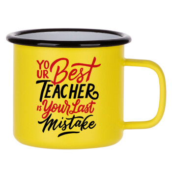 Typography quotes your best teacher is your last mistake, Κούπα Μεταλλική εμαγιέ ΜΑΤ Κίτρινη 360ml