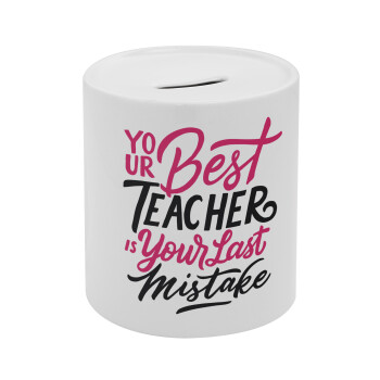 Typography quotes your best teacher is your last mistake, Κουμπαράς πορσελάνης με τάπα
