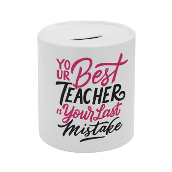Typography quotes your best teacher is your last mistake, Κουμπαράς πορσελάνης με τάπα