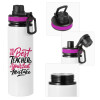 Metallic water bottle with safety lid, 850ml aluminum