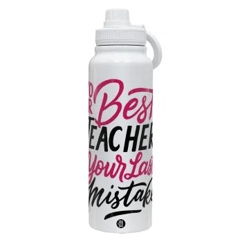 Typography quotes your best teacher is your last mistake, Θερμός 1L Ανοξείδωτο με Βάση Κινητού & Διπλά Τοιχώματα