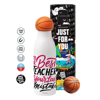 Typography quotes your best teacher is your last mistake, Bascetball Metal mug thermos, double wall, 550ml