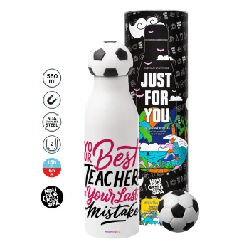 Typography quotes your best teacher is your last mistake, Soccer Metal mug thermos, double wall, 550ml