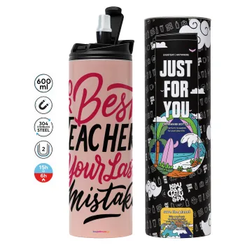Typography quotes your best teacher is your last mistake, Tumbler stainless steel PINK 600ml
