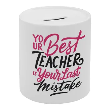 Typography quotes your best teacher is your last mistake, Κουμπαράς πορσελάνης με τάπα